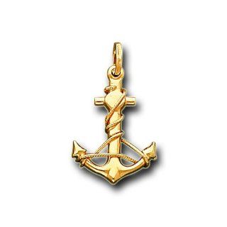 14K Solid Yellow Gold Anchor Charm Pendant: IceNGold