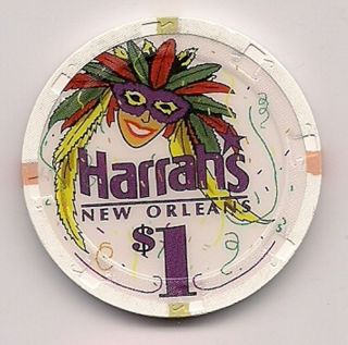 Harrahs $1 New Orleans Casino Chip Jester Mardi Gras