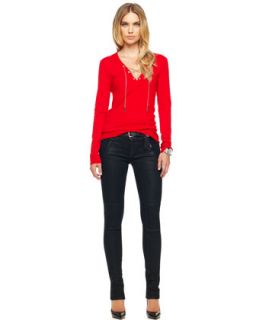 MICHAEL Michael Kors Lace Up Neck Pullover & Skinny Motorcycle Jeans