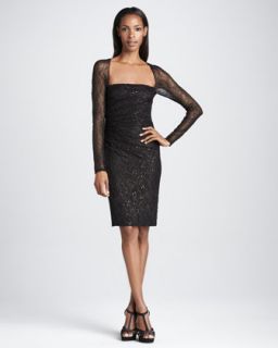 David Meister Long Sleeve Sequined Cocktail Dress   Neiman Marcus
