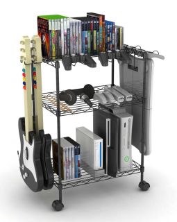 Shelf Video Game Console Storage Stand Tower Rack Cart w/ Wheels