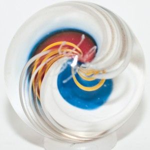 Glass Marble ~ Rolf Wald ~ Ribbon Corky and Yellow Latticinio