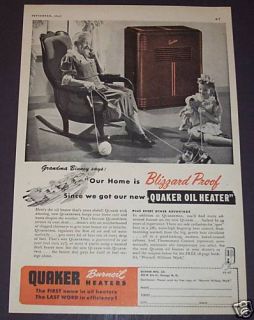 1947 Vintage Magazine Ad Quaker Oil Heater Burnoil