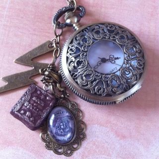 Harry Potter Pocket Watch Necklace hogwarts Crest spell Book