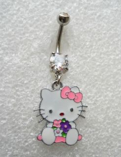 HELLO KITTY W/ FLOWER BOUQUET PINK HAIR BOW Navel Belly Button Ring
