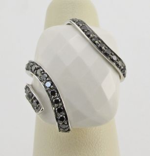 14k White Gold Ring with Black Diamonds and White Onyx