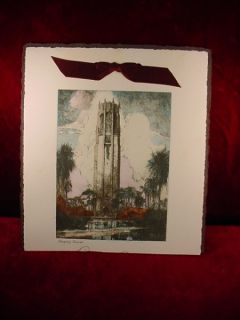 Vintage Singing Tower Etching AF Mettel Print Colored