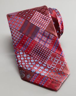 Patchwork Woven Silk Tie, Maroon/Navy