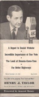 1952 ABC Radio Talk Broadcast Booklet Henry J Taylor