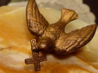 Art Devo White Marble Holy Water Font Holy Ghost Brass Dove