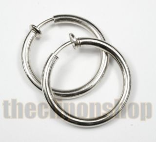 Clip on 3cm Big Silver Hoops Hoop Earrings Look Pierced