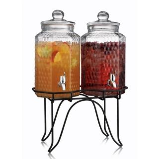 Home Essentials Del Sol Hammered Glass Double Drink Dispenser on Stand