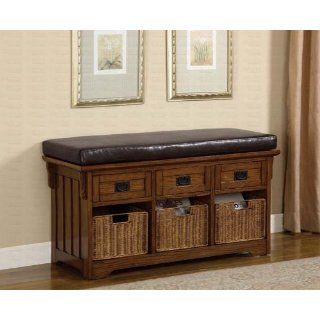 Bench/Mission Style Storage Ottoman with 3 Drawers and