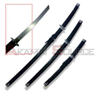   Sword 3pc Gift Set w Stand BLACK Ninja Combat Hunting Home Safety