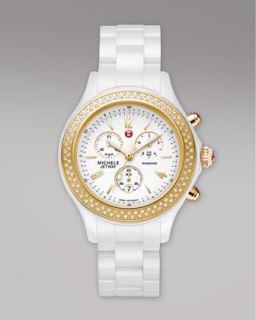 Michele Jetway Ceramic Diamond Watch, Yellow Gold   