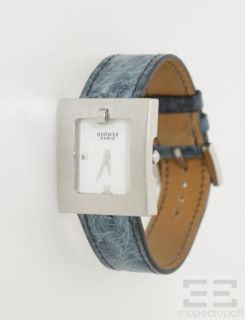 hermes silver blue ostrich strap belt watch be1 210