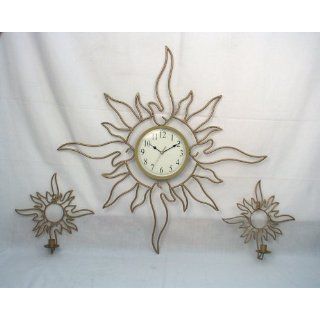 Candle Holder Wall Clock Sunburst Star with 3 Piece Set
