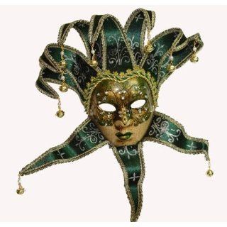 Masquerade Jester Masks with Green Collars and Brass