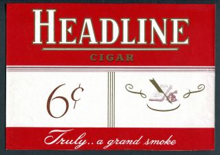 Headline Cigar Label Ink Well and Quill Pen Gold Trim