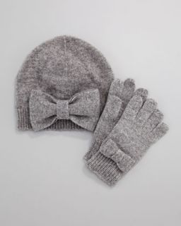 428Y  Cashmere Bow Hat & Gloves, Gray Flannel, Sizes 2 6