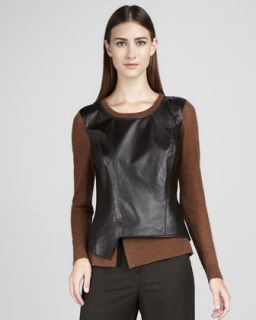 lafayette 148 new york leather front asymmetric sweater