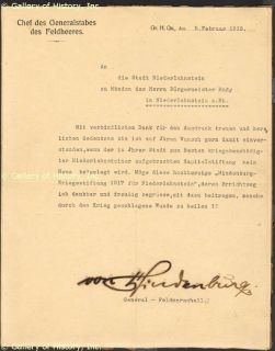 Paul Von Hindenburg Typed Letter Signed 02 05 1918