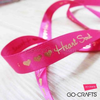  10yards Sweet Gold Foiled Heart Soul Satin Ribbon Hairbow Gift
