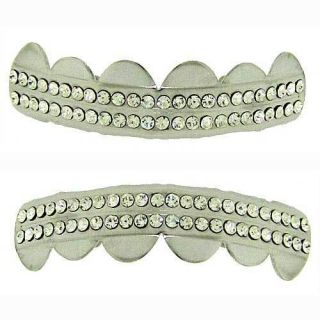   Silver plated Grillz top bottom set grills bling teeth mouth hip hop