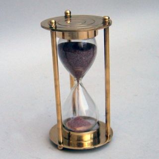 Vintage 4” Brass Hourglass Sand Timer Glass Hourglass