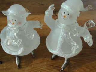 House Of Lloyd LARGE Ice Skating Snowman & Snow Lady Woman Figurines 2