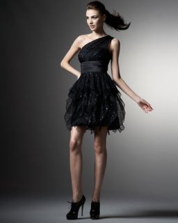 Lela Rose Ribbon & Lace V Neck Dress   Neiman Marcus