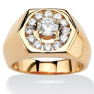 Gold Plated Mens Cubic Zirconia Hexagon Ring Size: 13: Jewelry