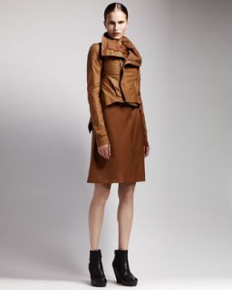 489S Rick Owens Leather Tail Jacket & Ruched Leather Dress