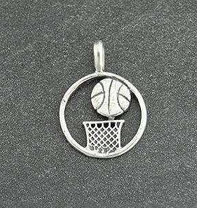 Silver Basketball Hoop Sports Charm Necklace Pendant