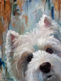 Sparrow Westie West Highland Terrier Dog White Puppy Ball Oil Portrait