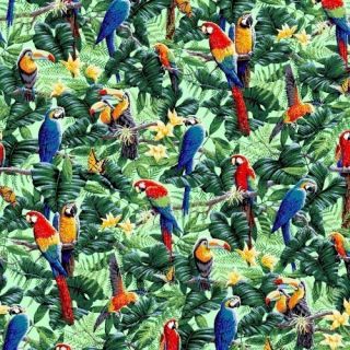 Wings of Paradise Tropical Birds Toucan Parrots Fabric Fat Quarter