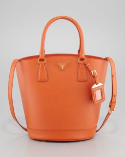Saffiano Lux Medium Bucket Bag, Papaya Orange