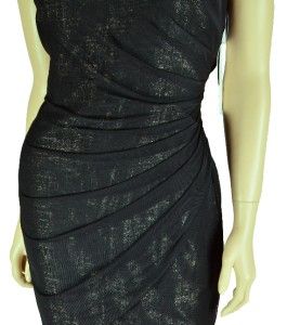 Adrianna Papell Black Mesh Overlay Elegant Ruched Dress Petite Size