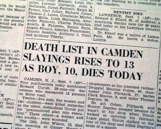 Howard Unruh Camden NJ Mass Murders 1949 Old Newspaper