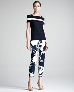 4025 Escada Off the Shoulder Single Stripe Top and Printed Pants