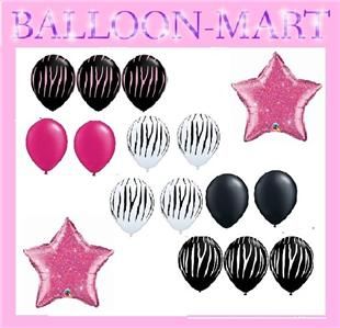 Zebra Pink White Black Latex Balloons Party Supplies 16 Set Pink