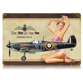 British WW2 Vintage Metal Sign Spitfire MkIA Pinup Girl