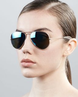 Aviator Sunglasses with Flash Lenses, Gold/Blue Mirror