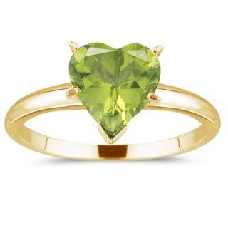 41 Cts Peridot Heart Solitaire Ring in 14K Yellow Gold 8.5: Jewelry