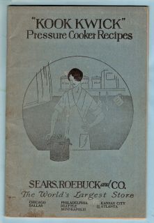 Vintage Sear Roebuck Co Kook Kwick Pressure Cooker Recipes 1920s 32