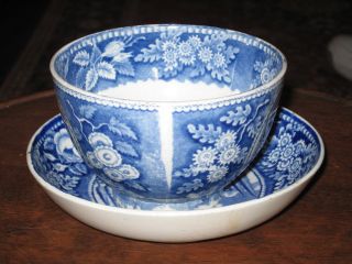 Staffordshire Cup & Saucer, Historic Blue, State House Hartford