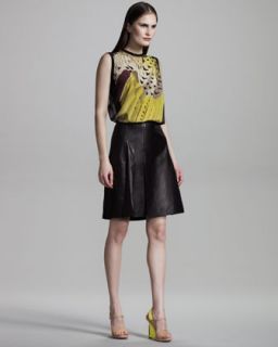 3L6T Reed Krakoff Falcon Print Jersey Top & Leather & Silk Skirt