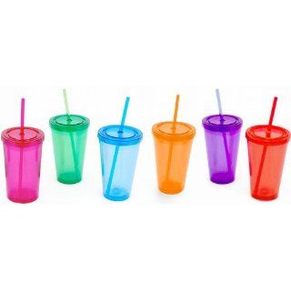 Double wall Drinking Glasses / Cups with Lids & Straws