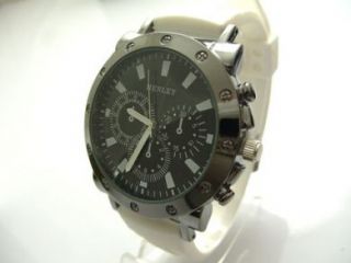 Mens XXL Henley White Rubber Strap Watch With Black Face H374