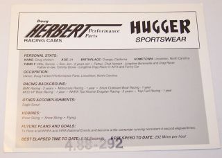 Doug Herbert NHRA Winston Promo Card
